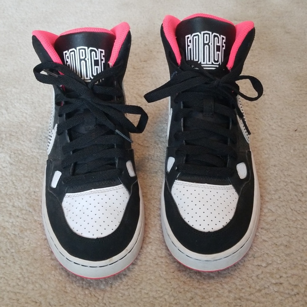 Black, white and pink Nike Force sneakers
